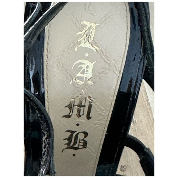 L.A.M.B. Goldy Sandal Heel in Black with Silver Strappy Stiletto Open Toe Size 9 - Picture 9 of 11